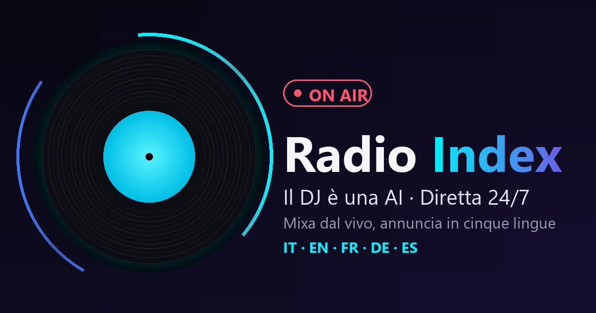 Radio Index: un disco in vinile, l'indicatore ON AIR e le cinque lingue in cui il DJ annuncia